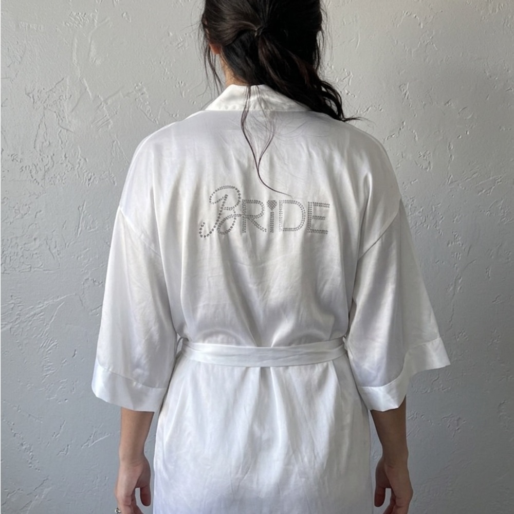Victoria's Secret White Satin 'BRIDE' Rhinestone Robe